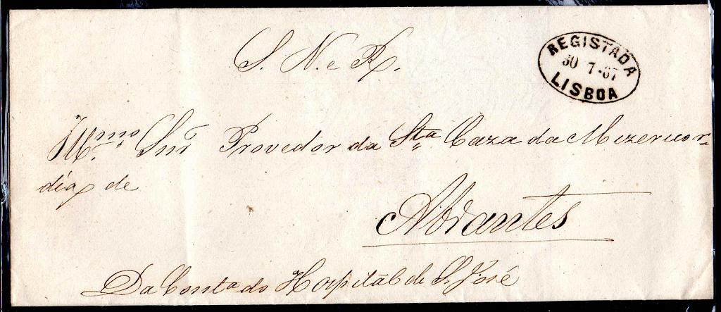 1767.jpg -     Lote:    1767            Portugal        Descrição:         Carimbos ovais de registo. Carta circulada registada de Lisboa (30.07.87) para Abrantes, isenta de porte. Carimbo de registo batido a sépia "REGISTADA / 30-7-87 / LISBOA.        Carta       Valor Base:     &euro; 15,00     Valor Venda:     &euro;      