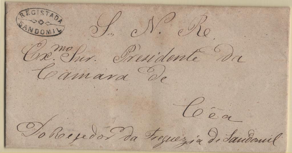 1773.jpg -     Lote:    1773            Portugal        Descrição:         Carimbos ovais de registo. Carta circulada isenta de franquia de Sandomil para Seia (23.06.80). Carimbo batido a preto "REGISTADA / SANDOMIL".        Carta       Valor Base:     &euro; 40,00     Valor Venda:     &euro;      