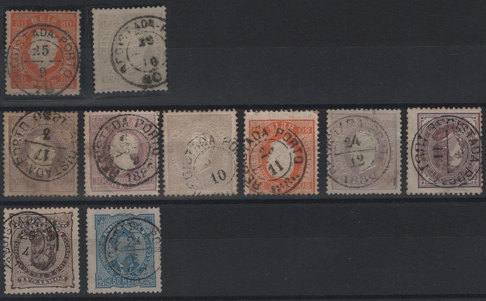 1777.jpg -     Lote:    1777            Portugal        Descrição:         Carimbos de registo. Lote com 10 selos de D. Luís I, fita direita a D. Luís I, de frente, com carimbos datados "REGISTADA / PORTO", de 3 tipos diferentes. Lote a ver, pequenos defeitos.        O       Valor Base:     &euro; 30,00     Valor Venda:     &euro;      