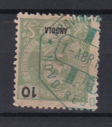 1794.jpg -     Lote:    1794            Angola       Descrição:         Carimbos hexagonais. 1898 &mdash; D. Carlos I Mouchon. CE40, 10 reis. Obliterado com carimbo a verde de NOVO REDONDO. Muito rara esta obliteração nesta cor.        O       Valor Base:     &euro; 8,00     Valor Venda:     &euro;      