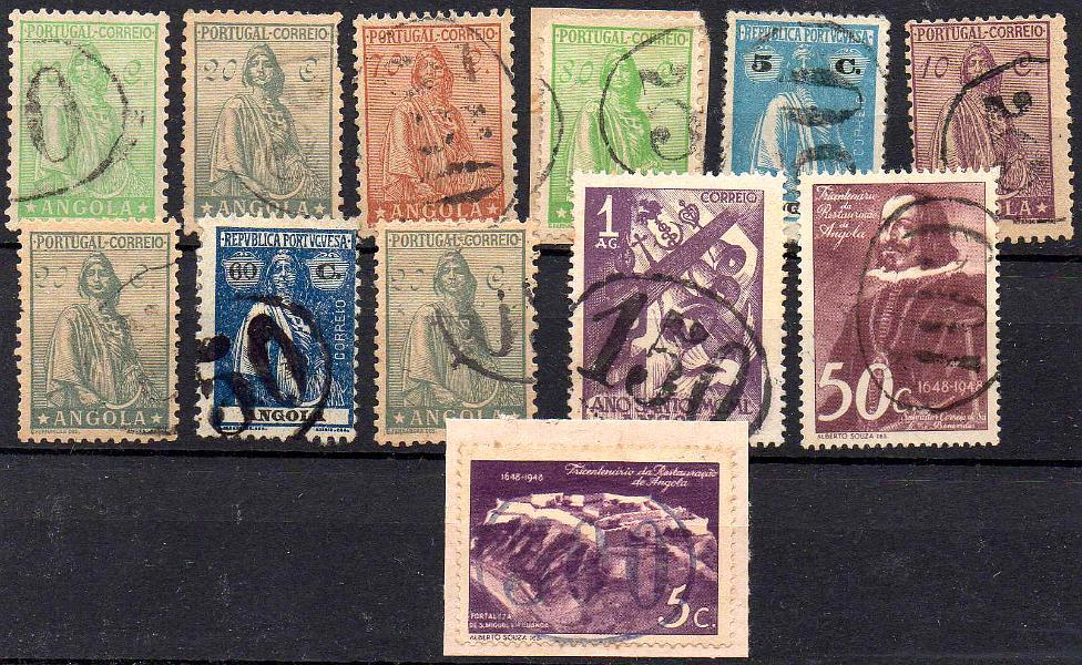 1798.jpg -     Lote:    1798            Angola       Descrição:         Carimbos numéricos de porteado volantes. Lote composto por 12 selos isolados obliterados com carimbos numéricos "50", "100", "150", "350" e "500"..        O       Valor Base:     &euro; 20,00     Valor Venda:     &euro;      