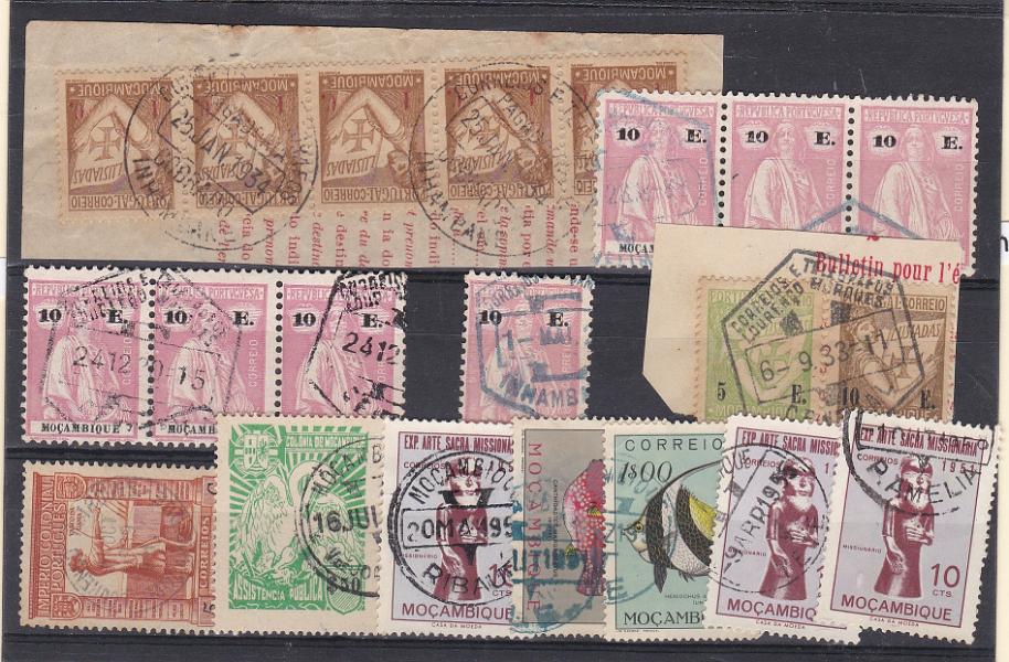 1821.jpg -     Lote:    1821            Moçambique       Descrição:         Carimbos de encomendas e vales postais. Lote com 12 diferentes carimbos de encomendas e vales, em fragmentos e selos, alguns pouco comuns, incluindo RIBAUÉ, ILE, V. DE JOÃO BELO.        Lote       Valor Base:     &euro; 8,00     Valor Venda:     &euro;      