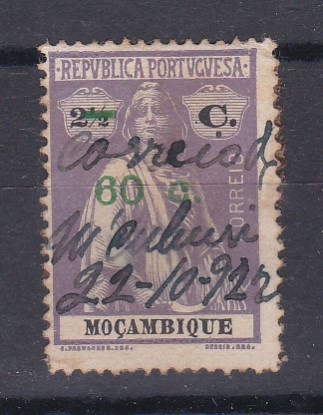 1835.jpg -     Lote:    1835            Moçambique       Descrição:         Obliterações manuscritas. 1914 &mdash; Ceres. CE236, 60C s/ 2 &frac12; C. Selo obliterado a manuscrito "CORREIO DE / M'CUBURI / 22 &mdash; 10 &mdash; 922".        O       Valor Base:     &euro; 12,00     Valor Venda:     &euro;      