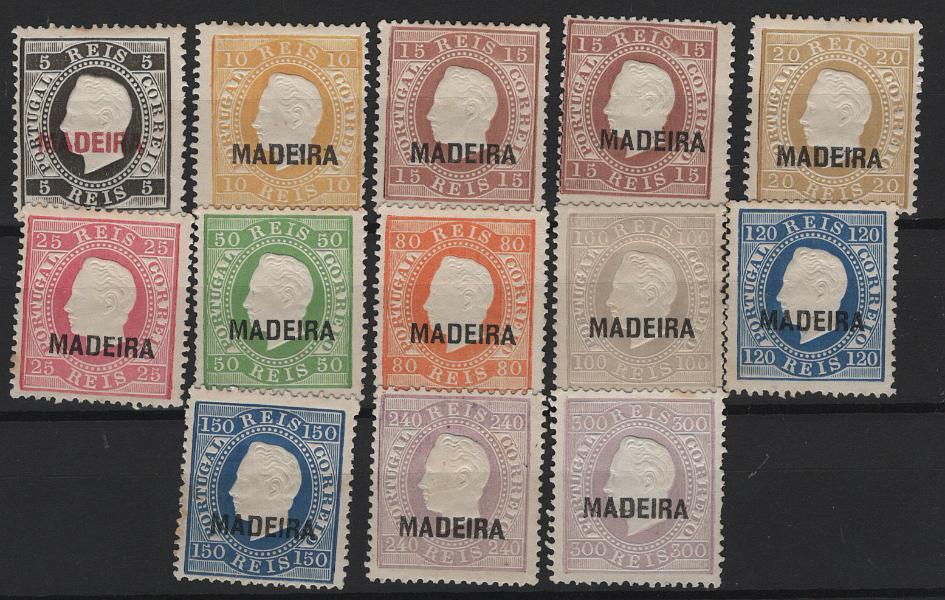 1897.jpg -     Lote:    1897            Madeira       Descrição:         Reimpressões de 1885. 1871/76 &mdash; D. Luís I. Fita direita. CE 14/25. Série completa + reimpressão de 15 reis. Valor de catálogo &euro; 620,00.        R*       Valor Base:     &euro; 60,00     Valor Venda:     &euro;      