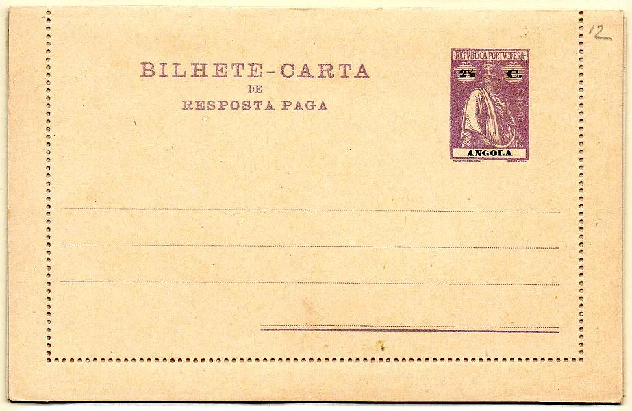 2212.jpg -     Lote:    2212      Lotes pelo Correio      Angola       Descrição:         1914 &mdash; Ceres. Bilhetes-cartas. Lote com 3 inteiros OM 10/12. Série completa da emissão Ceres. MB.        IN       Valor Base:     &euro; 8,00     Valor Venda:     &euro;      