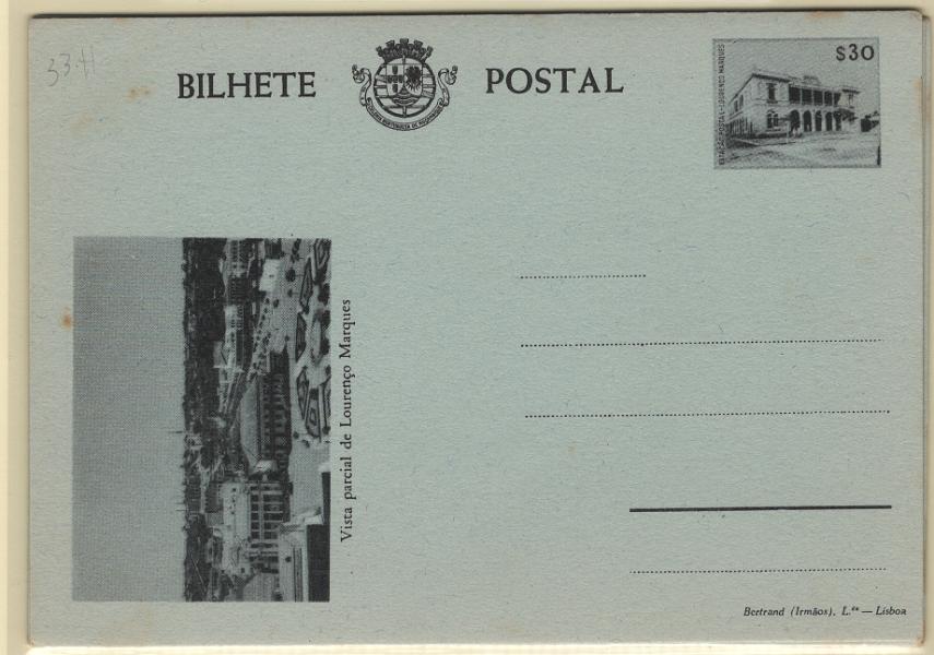 2222.jpg -     Lote:    2222      Lotes pelo Correio      Moçambique       Descrição:         1941 &mdash; Estação Postal &mdash; Lourenço Marques, ilustrado com fotografias de motivos locais. OM33, $30. Lote de 5 inteiros NOVOS, com motivos D, E, F, G e H.        IN       Valor Base:     &euro; 12,00     Valor Venda:     &euro;      