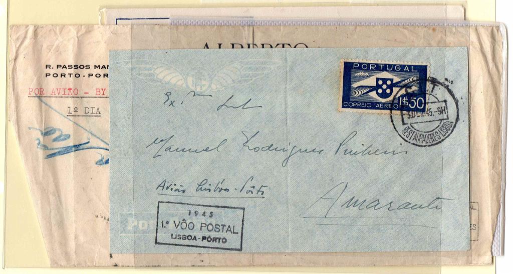 2325.jpg -     Lote:    2325      Lotes pelo Correio      Correio Aéreo       Descrição:         Correio aéreo. Portugal. Lote com 3 sobrescritos comemorativos do 1.º Voo Postal Lisboa-Porto, Linha Aérea Imperial * Lisboa-Lourenço Marques e Cinquentenário da Primeira viagem Aérea Lisboa-Rio.        Lote       Valor Base:     &euro; 6,00     Valor Venda:     &euro;      