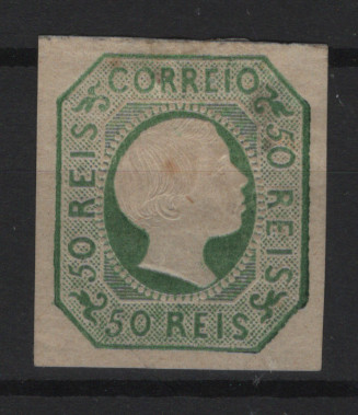 2365.jpg -     Lote:    2365      Lotes pelo Correio      Portugal       Descrição:         1855/56 &mdash; D. Pedro V. Cabelos lisos. CE8, 50 reis verde-amarelo. Selo com margens normais e pequena transparência. Lote a ver. Valor de catálogo &euro; 900,00.        **       Valor Base:     &euro; 25,00     Valor Venda:     &euro;      