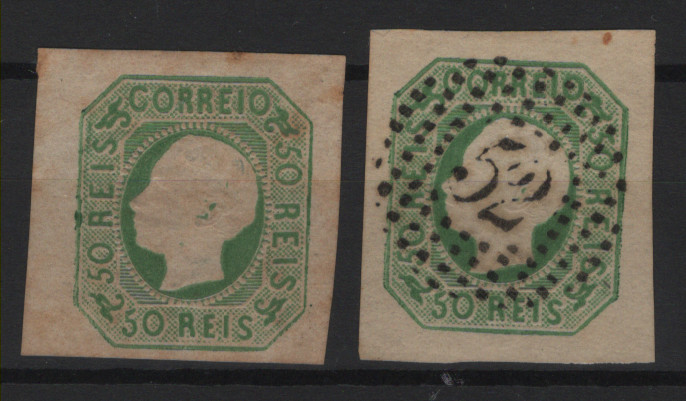 2389.jpg -     Lote:    2389      Lotes pelo Correio      Portugal       Descrição:         1862/64 &mdash; D. Luís I. CE17, 50 reis verde-amarelo, com margens largas. Lote de dois selos em novo e usado. Vestígios de óxido. Valor de catálogo &euro; 660,00.        (*)/O       Valor Base:     &euro; 30,00     Valor Venda:     &euro;      