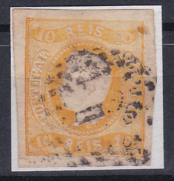 2393.jpg -     Lote:    2393      Lotes pelo Correio      Portugal       Descrição:         1866/67 &mdash; D. Luís I. Fita curva, não denteados. CE20, 10 reis amarelo-laranja, com boas margens. Valor de catálogo &euro; 265,00.        O       Valor Base:     &euro; 20,00     Valor Venda:     &euro;      