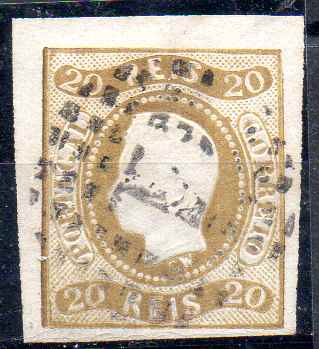 2395.jpg -     Lote:    2395      Lotes pelo Correio      Portugal       Descrição:         1866/67 &mdash; D. Luís I. Fita curva, não denteados. CE21, 20 reis, bistre, com 3 margens largas. Valor de catálogo &euro; 115,00.        O       Valor Base:     &euro; 20,00     Valor Venda:     &euro;      