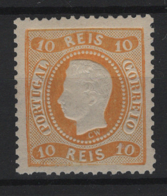 2407.jpg -     Lote:    2407      Lotes pelo Correio      Portugal       Descrição:         1867/70 &mdash; D. Luís I. Fita curva, denteados. CE28, 10 reis amarelo-laranja. Valor de catálogo &euro; 450,00.        **       Valor Base:     &euro; 25,00     Valor Venda:     &euro;      
