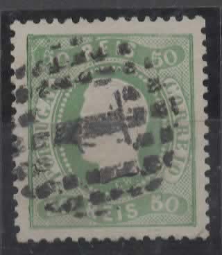 2412.jpg -     Lote:    2412      Lotes pelo Correio      Portugal       Descrição:         1867/70 &mdash; D. Luís I, fita curva, denteados. CE31, 50 reis verde. Valor de catálogo &euro; 195,00.        O       Valor Base:     &euro; 28,00     Valor Venda:     &euro;      
