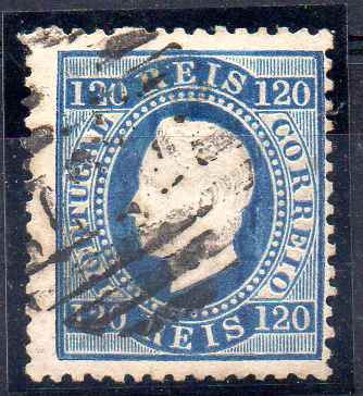 2428.jpg -     Lote:    2428      Lotes pelo Correio      Portugal       Descrição:         1870/76 &mdash; D. Luís I. Fita direita. CE44, 120 reis azul, denteado 12 &frac12;, Valor de catálogo &euro; 132,00.        O       Valor Base:     &euro; 18,00     Valor Venda:     &euro;      