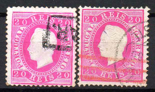 2446.jpg -     Lote:    2446      Lotes pelo Correio      Portugal       Descrição:         1884 &mdash; D. Luís I. Fita direita. Nova cor. CE66, 20 reis. Lote com dois selos em denteado 12 &frac12;. Valor de catálogo 196,00.        O       Valor Base:     &euro; 10,00     Valor Venda:     &euro;      