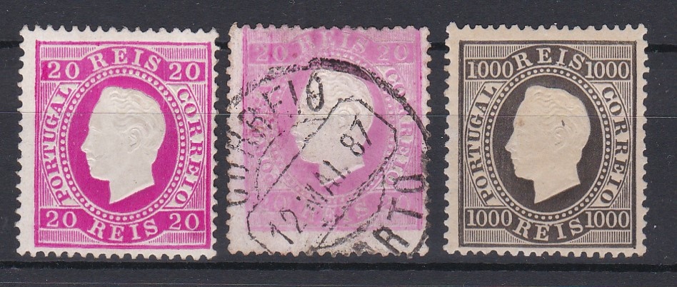 2447.jpg -     Lote:    2447      Lotes pelo Correio      Portugal       Descrição:         1884 &mdash; D. Luís I. Fita direita. Nova cor e valor. CE66/67. Série completa em novo sem goma original, em denteado 13 &frac12; + CE66 usado. Valor de catálogo &euro; 648,00.        (*)       Valor Base:     &euro; 40,00     Valor Venda:     &euro;      