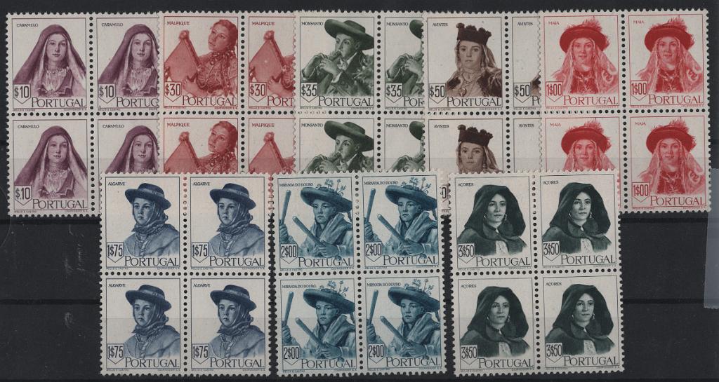 2513.jpg -     Lote:    2513      Lotes pelo Correio      Portugal       Descrição:         1946 &mdash; Costumes Portugueses * 2.ª emissão. CE 677/684. Série completa em quadras. Valor de catálogo &euro; 1.140,00.        (*)       Valor Base:     &euro; 35,00     Valor Venda:     &euro;      