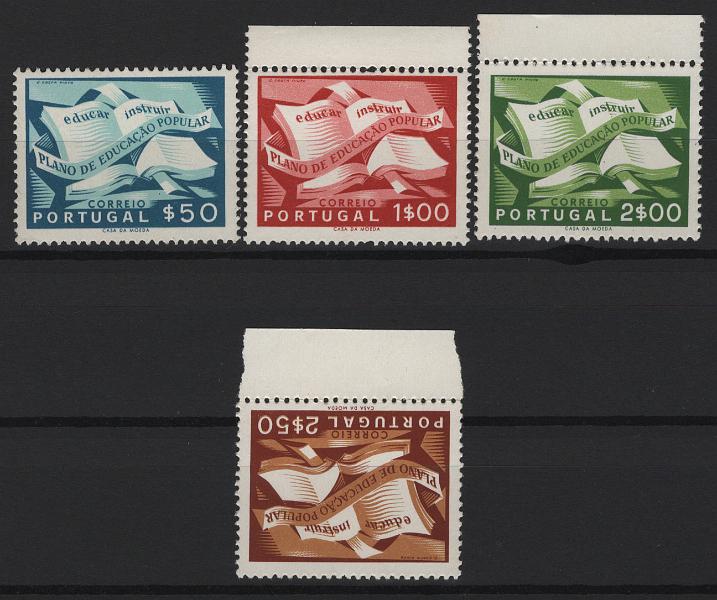 2530.jpg -     Lote:    2530      Lotes pelo Correio      Portugal       Descrição:         1954 &mdash; Companha de Educação Popular. CE 796/799. Série completa. Valor de catálogo &euro; 130,00.        ***       Valor Base:     &euro; 15,00     Valor Venda:     &euro;      