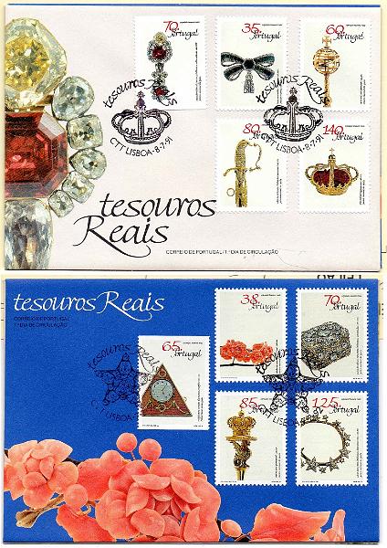 2555.jpg -     Lote:    2555      Lotes pelo Correio      Portugal       Descrição:         1991/92 &mdash; Ourivesaria Portuguesa * 1.º e 2.º grupos. CE 2011/15 e CE 2052/56. Lote com dois FDC's com as séries completas, incluindo o selo da caderneta. Pouco vulgar.        FDC       Valor Base:     &euro; 10,00     Valor Venda:     &euro;      