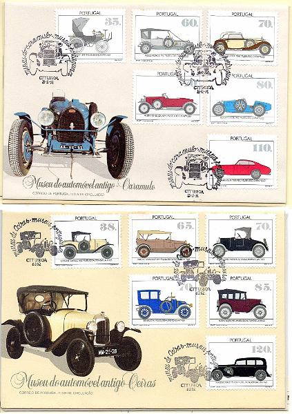 2556.jpg -     Lote:    2556      Lotes pelo Correio      Portugal       Descrição:         1991/92 &mdash; Museu do Automóvel Antigo * Caramulo + Museu do Automóvel Antigo *  Oeiras. CE 2034/39 e CE 2065/70. Lote com dois FDCs com séries completas, incluindo os dois selos dos blocos.        FDC       Valor Base:     &euro; 10,00     Valor Venda:     &euro;      