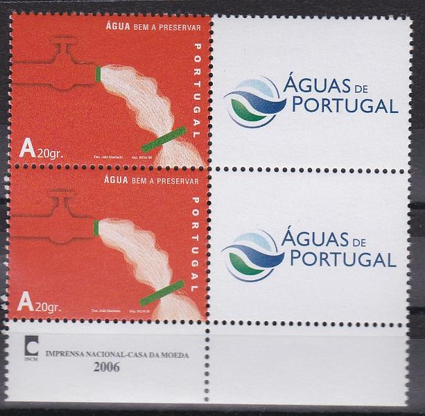 2568.jpg -     Lote:    2568      Lotes pelo Correio      Portugal       Descrição:         2006 &mdash; Águas de Portugal. CE 3387A. Par vertical de selos. Valor de catálogo &euro; 14,00.        ***       Valor Base:     &euro; 5,00     Valor Venda:     &euro;      