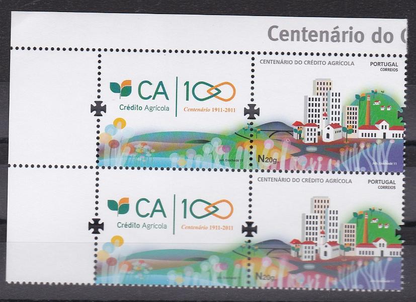 2579.jpg -     Lote:    2579      Lotes pelo Correio      Portugal       Descrição:         2011 &mdash; Centenário do Crédito Agrícola. CE4064A. Par vertical de selos. Valor de catálogo &euro; 8,00.        ***       Valor Base:     &euro; 5,00     Valor Venda:     &euro;      