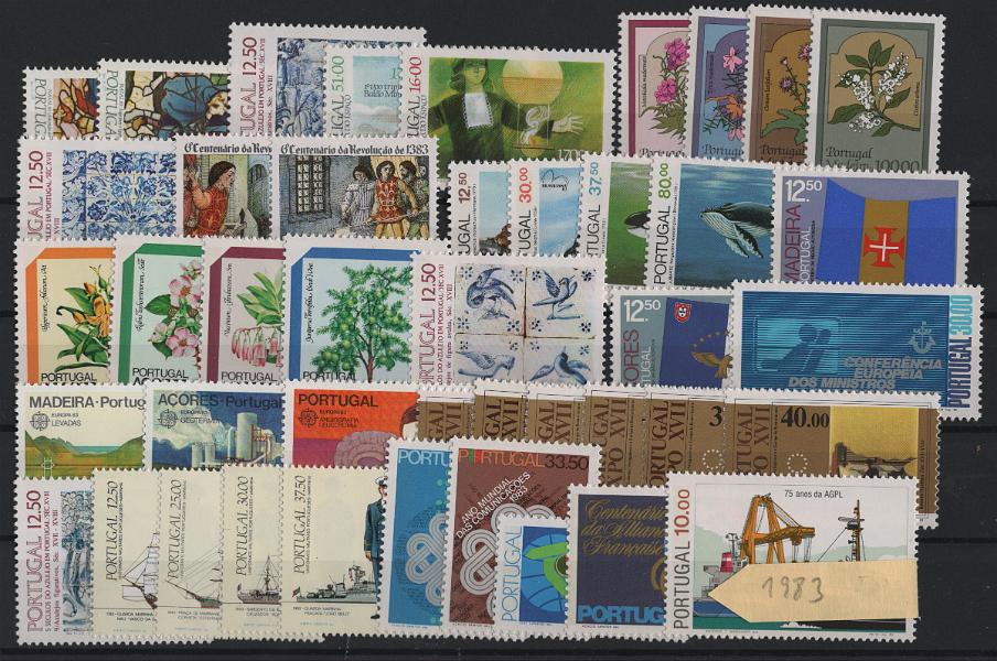 2584.jpg -     Lote:    2584      Lotes pelo Correio      Portugal       Descrição:         1983 &mdash; Ano completo com 43 selos. Valor de catálogo &euro; 144,50.        ***       Valor Base:     &euro; 14,00     Valor Venda:     &euro;      