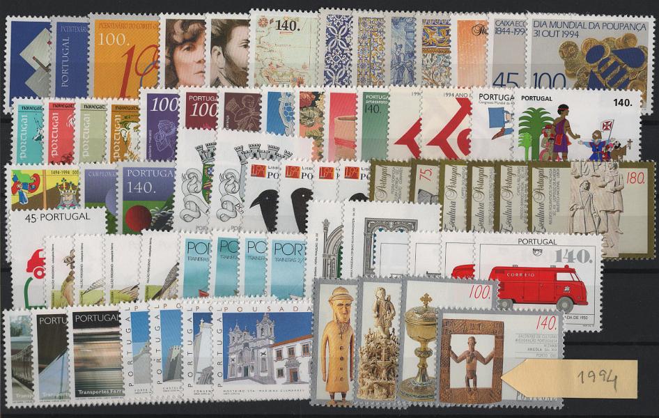 2595.jpg -     Lote:    2595      Lotes pelo Correio      Portugal       Descrição:         1994 &mdash; Ano completo com 69 selos. Valor de catálogo &euro; 121,00        ***       Valor Base:     &euro; 12,00     Valor Venda:     &euro;      