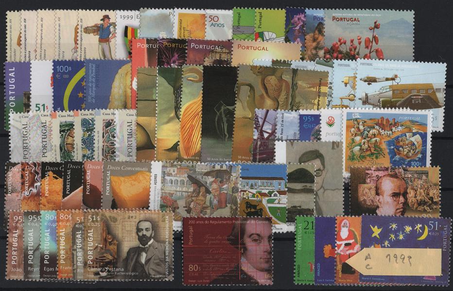 2599.jpg -     Lote:    2599      Lotes pelo Correio      Portugal       Descrição:         1999 &mdash; Ano completo com 70 selos. Valor de catálogo &euro; 102,00.        ***       Valor Base:     &euro; 10,00     Valor Venda:     &euro;      