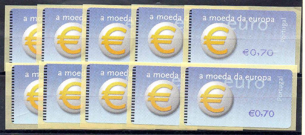 2625.jpg -     Lote:    2625      Lotes pelo Correio      Portugal       Descrição:         2002 &mdash; Símbolo do Euro. Lote composto por duas séries do correio ordinário: ETQ23B e ETQ23C. Valor de catálogo &euro; 31,20.        ETQ       Valor Base:     &euro; 5,00     Valor Venda:     &euro;      