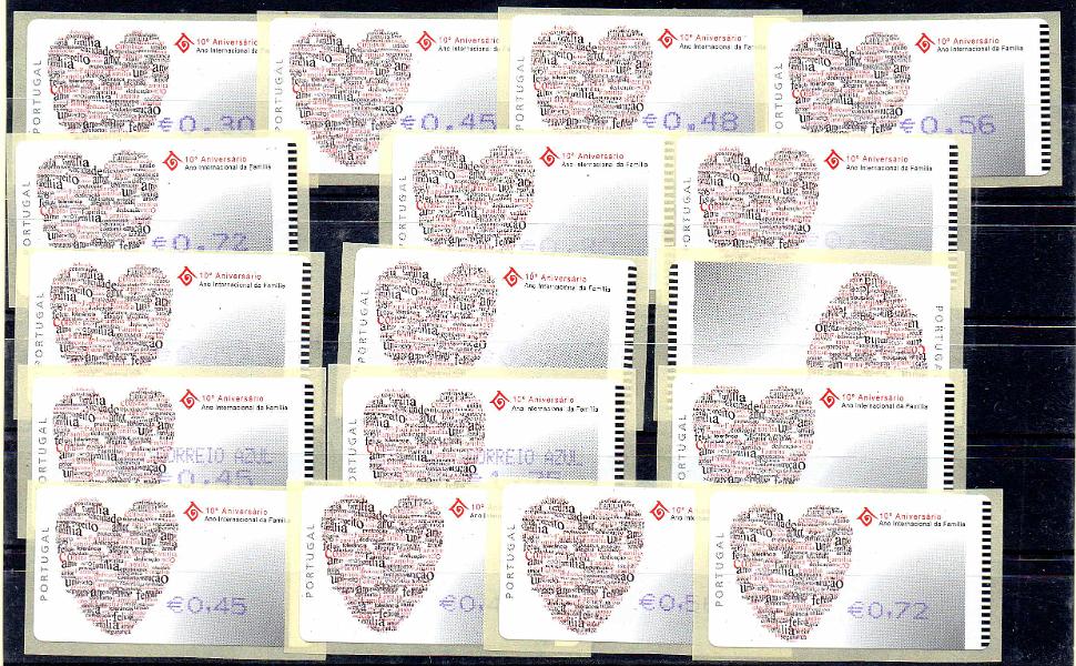 2632.jpg -     Lote:    2632      Lotes pelo Correio      Portugal       Descrição:         2004 &mdash; 10.º Aniversário do Ano Internacional da Família. CE ETQ29, 29A e 29B. Séries completas para o correio ordinário m+ série do correio azul ETQ29A. Valor de catálogo &euro; 74,20.        ETQ       Valor Base:     &euro; 8,00     Valor Venda:     &euro;      