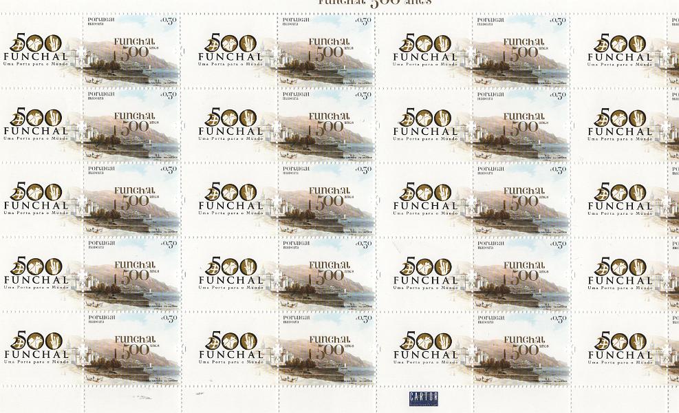 2686.jpg -     Lote:    2686      Lotes pelo Correio      Portugal       Descrição:         2008 &mdash; Funchal 500 Anos - Madeira "Funchal uma Porta para o Mundo".  CE FSC7.  Folha completa. Valor de catálogo &euro; 120,00.        FSC***       Valor Base:     &euro; 25,00     Valor Venda:     &euro;      