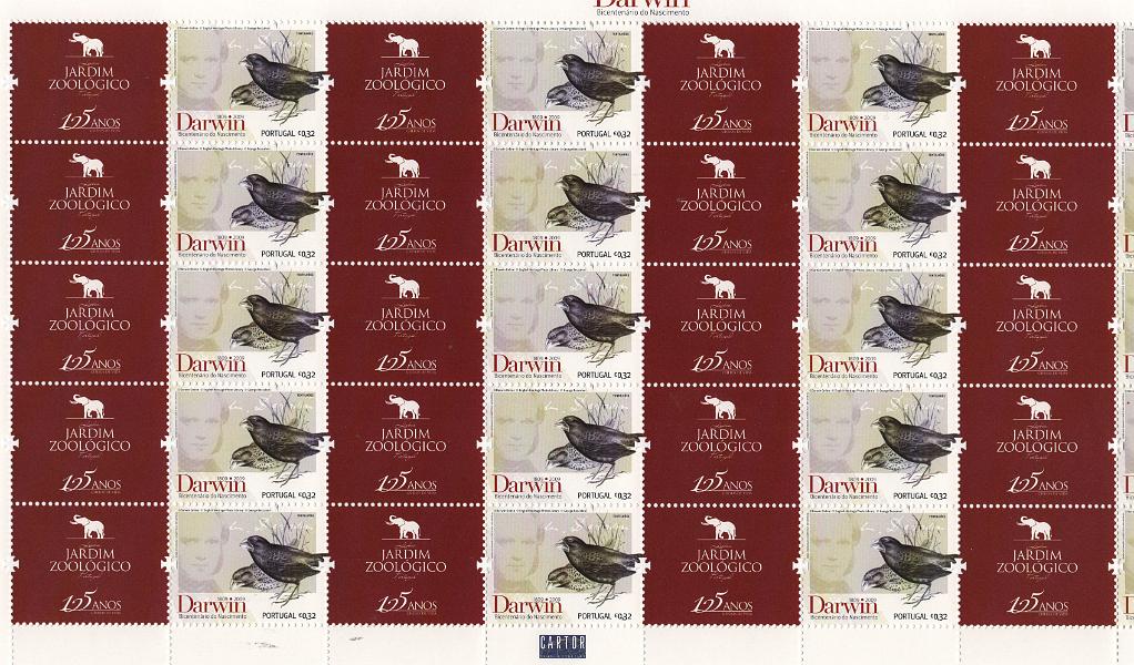 2687.jpg -     Lote:    2687      Lotes pelo Correio      Portugal       Descrição:         2009 &mdash; Bicentenário do Nascimento de Charles Darwin -"Jardim Zoológico 125 anos".  CE FSC9.  Folha completa. Valor de catálogo &euro; 120,00.        FSC***       Valor Base:     &euro; 25,00     Valor Venda:     &euro;      