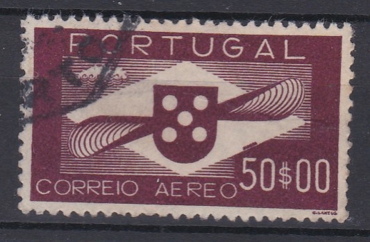 2703.jpg -     Lote:    2703      Lotes pelo Correio      Portugal       Descrição:         1936/41 &mdash; Correio Aéreo. Tipo Hélice. CE CA10, 50$$0. Usado. Valor de catálogo &euro; 135,00.        O       Valor Base:     &euro; 8,00     Valor Venda:     &euro;      
