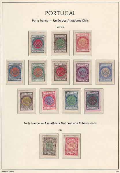 2717.jpg -     Lote:    2717      Lotes pelo Correio      Portugal       Descrição:         1899/1910 &mdash; Porte franco. União dos Atiradores Civis + Assistência Nacional aos Tuberculosos. CE UACP 1/12 + CE ANT &frac12;. Séries completas. Alguns pontos de óxido. Valor de catálogo &euro; 95,00. Lote a ver.        **       Valor Base:     &euro; 5,00     Valor Venda:     &euro;      