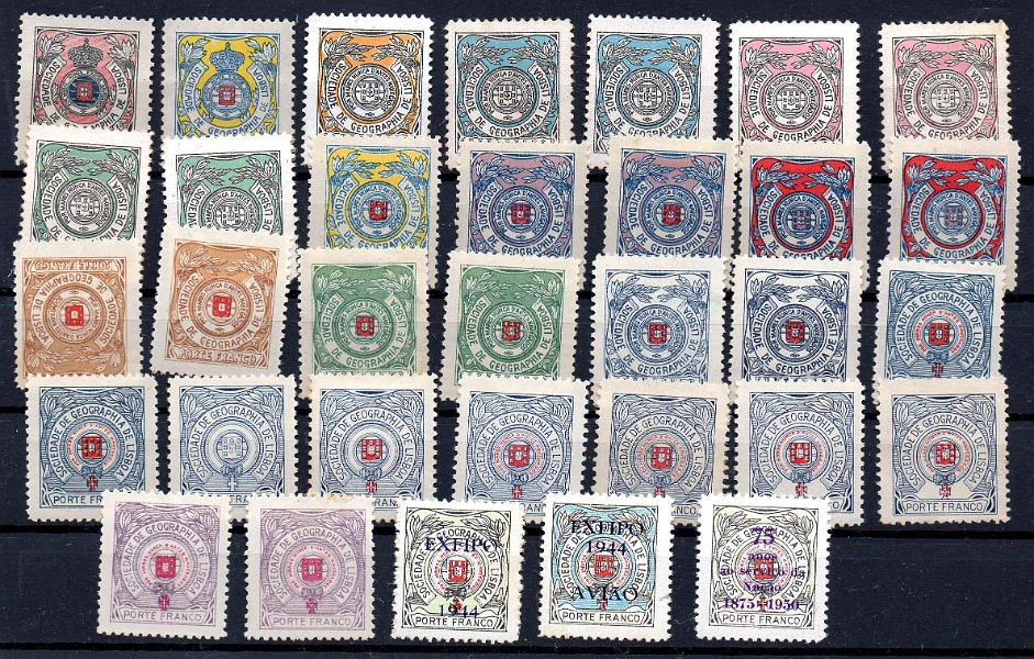 2718.jpg -     Lote:    2718      Lotes pelo Correio      Portugal       Descrição:         1904/36 &mdash; Porte franco. Sociedade de Geografia de Lisboa. Lote com 30 selos, com algumas repetições + 4 vinhetas EXFIPO e 75.º Aniversário. Lote a ver.        *       Valor Base:     &euro; 10,00     Valor Venda:     &euro;      