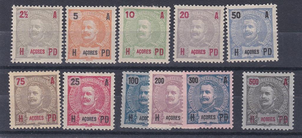 2731.jpg -     Lote:    2731      Lotes pelo Correio      Açores       Descrição:         1906 &mdash; D. Carlos I Mouchon. CE 96/106. Série completa. Valor de catálogo &euro; 50,00.        **       Valor Base:     &euro; 6,00     Valor Venda:     &euro;      