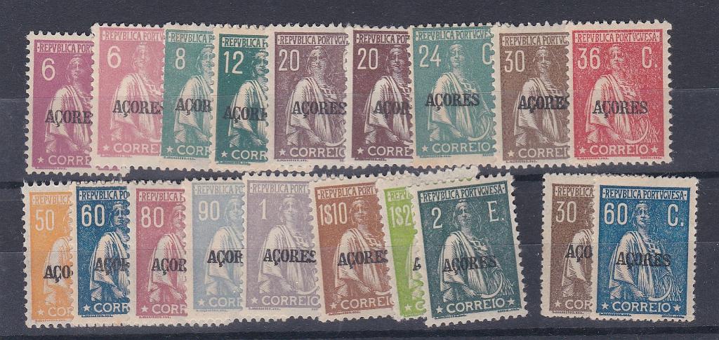 2736.jpg -     Lote:    2736      Lotes pelo Correio      Açores       Descrição:         192&frac12;4 &mdash; Ceres. Selos do Continente com sobrecarga AÇORES. CE 177/191. Série completa. Valor de catálogo &euro; 50,00.        **       Valor Base:     &euro; 5,00     Valor Venda:     &euro;      