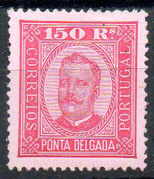 2739.jpg -     Lote:    2739      Lotes pelo Correio      Ponta Delgada       Descrição:         1892/93 &mdash; D. Carlos I, tipo Diogo neto. CE10, 150 reis, denteado 13 &frac12;. Selo com goma não original. Valor de catálogo &euro; 105,00.        (*)       Valor Base:     &euro; 8,00     Valor Venda:     &euro;      