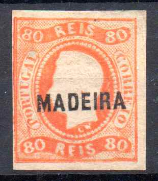 2741.jpg -     Lote:    2741      Lotes pelo Correio      Madeira       Descrição:         1868 &mdash; D. Luís I. Fita curva, não denteado. CE3, 80 reis. Uma margem muito curta, e quase sem relevo. Valor de catálogo &euro; 310,00.        *       Valor Base:     &euro; 20,00     Valor Venda:     &euro;      