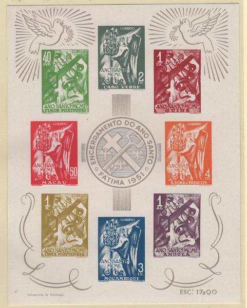 2758.jpg -     Lote:    2758      Lotes pelo Correio      Ultramar       Descrição:         Ultramar * Séries comuns às Colónias. 1951 &mdash; Encerramento do Ano Santo. Série completa. Valor de catálogo &euro; 78,00.        ***       Valor Base:     &euro; 15,00     Valor Venda:     &euro;      