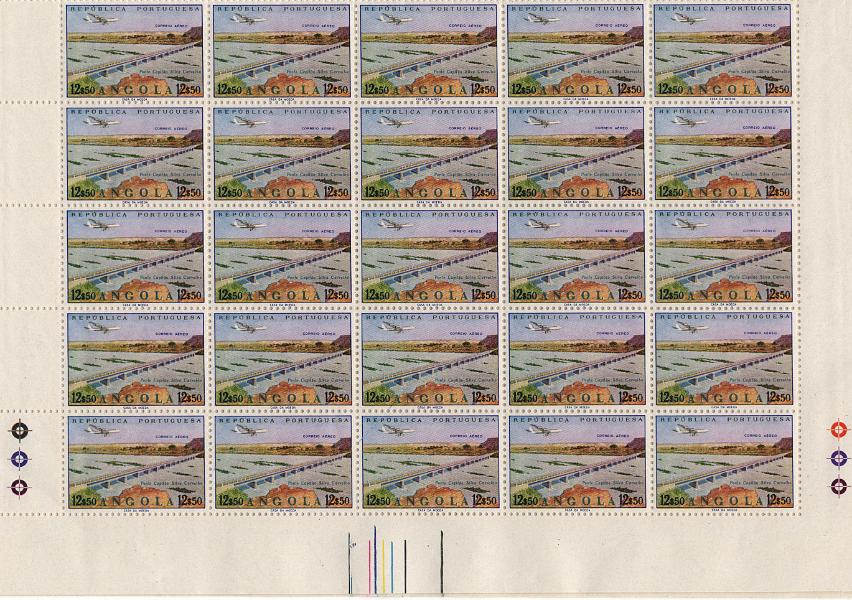2774.jpg -     Lote:    2774      Lotes pelo Correio      Angola       Descrição:         1935 &mdash; Correio Aéreo. Empreendimentos de Angola. CE CA 21/30. Série completa em folhas de 50 selos. Valor de catálogo &euro; 1.150,00.        ***       Valor Base:     &euro; 50,00     Valor Venda:     &euro;      