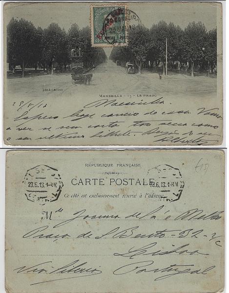 2826.jpg -     Lote:    2826      Lotes pelo Correio      Macau       Descrição:         1911 &mdash; D. Carlos I Mouchon. CE151, 2 avos em postal ilustrado circulado de Macau (29.05.13) para Lisboa (23.06.13).        PI       Valor Base:     &euro; 15,00     Valor Venda:     &euro;      