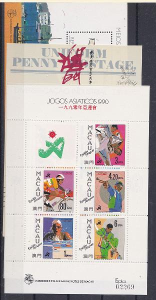 2871.jpg -     Lote:    2871      Lotes pelo Correio      Macau       Descrição:         1989/90 &mdash; Hidroaviões + 150 Anos do Selo Postal + Diversificação Industrial + XI Jogos Asiáticos. CE BLC11, 13/15. Valor de catálogo &euro; 124,00.        BLC***       Valor Base:     &euro; 15,00     Valor Venda:     &euro;      