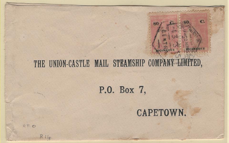 2889.jpg -     Lote:    2889      Lotes pelo Correio      Moçambique       Descrição:         1922 &mdash; Ceres. CE244, 80C. Par em sobrescrito circulado de L. Marques (04.03.33) para Cape Town.        Carta       Valor Base:     &euro; 5,00     Valor Venda:     &euro;      