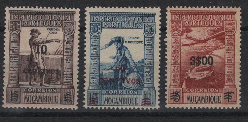 2912.jpg -     Lote:    2912      Lotes pelo Correio      Moçambique       Descrição:         1946 &mdash; Império Colonial Português, com sobretaxa + Correio aéreo * Império Colonial Português, com sobretaxa. CE 316/317 + CE CA10. Valor de catálogo &euro; 27,50.        (*)       Valor Base:     &euro; 4,00     Valor Venda:     &euro;      