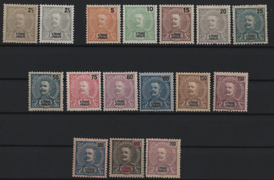 2929.jpg -     Lote:    2929      Lotes pelo Correio      S. Tomé e Príncipe       Descrição:         1898 &mdash; D. Carlos I, tipo Mouchon. CE 43/57. Série completa. Alguns selos com goma não original ou sem goma. Valor de catálogo &euro; 133,00.        **/*       Valor Base:     &euro; 20,00     Valor Venda:     &euro;      