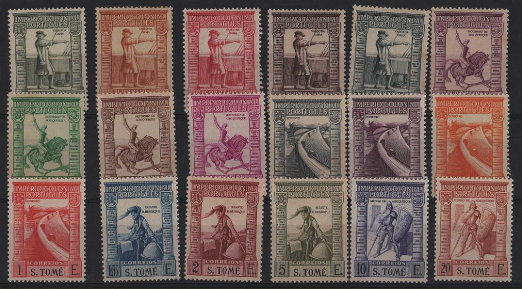 2933.jpg -     Lote:    2933      Lotes pelo Correio      S. Tomé e Príncipe       Descrição:         1938 &mdash; Império Colonial Português. Legenda S: TOMÈ. CE298/315. Série completa. Alguns selos com vestígios de óxido. Valor de catálogo &euro; 190,00.        **       Valor Base:     &euro; 15,00     Valor Venda:     &euro;      