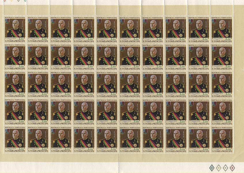 2936.jpg -     Lote:    2936      Lotes pelo Correio      S. Tomé e Príncipe       Descrição:         1970 &mdash; Viagem Presidencial + Centenário do Selo Postal de S. Tomé e Príncipe. CE398 + CE 400/402. Séries completas em folhas de 50 selos. Valor de catálogo &euro; 200,00.        ***       Valor Base:     &euro; 10,00     Valor Venda:     &euro;      