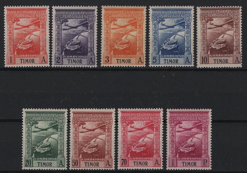 2952.jpg -     Lote:    2952      Lotes pelo Correio      Timor       Descrição:         1938 &mdash; Correio aéreo. Império Colonial Português. CE CA 1/9. Série completa. Lote a ver. Valor de catálogo &euro; 65,00.        **       Valor Base:     &euro; 12,00     Valor Venda:     &euro;      